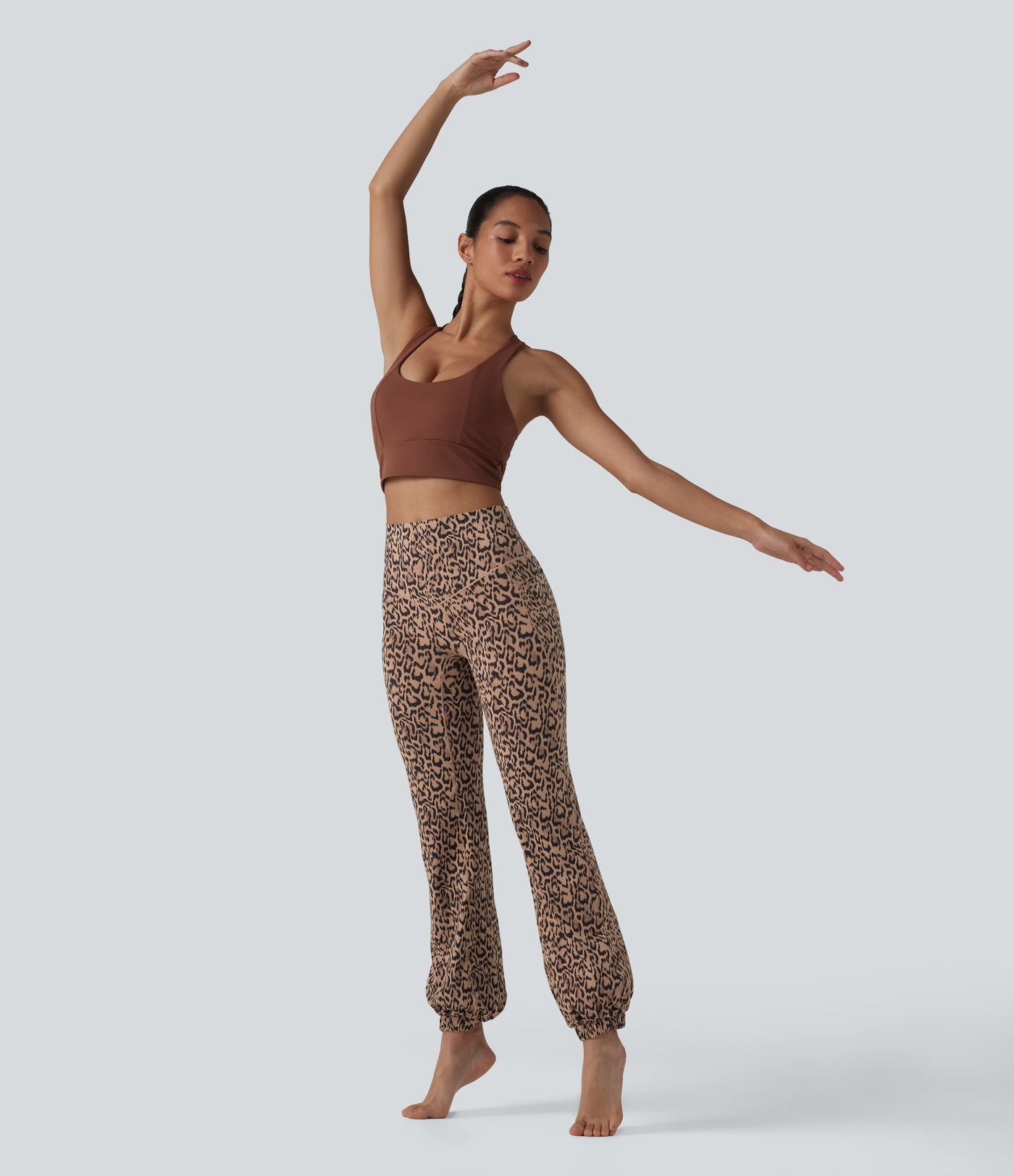 SoftlyZero™ Jogging ballon de danse taille haute imprimé léopard, avec poches – Protection UPF 40+