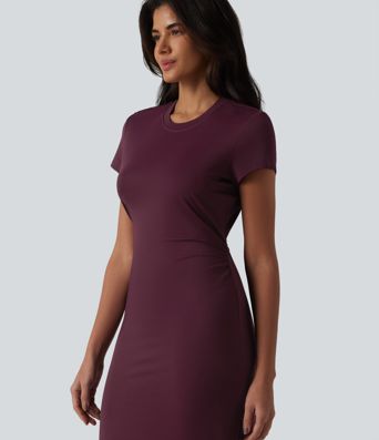 Round Neck Short Sleeve Cut Out Midi Casual Dress