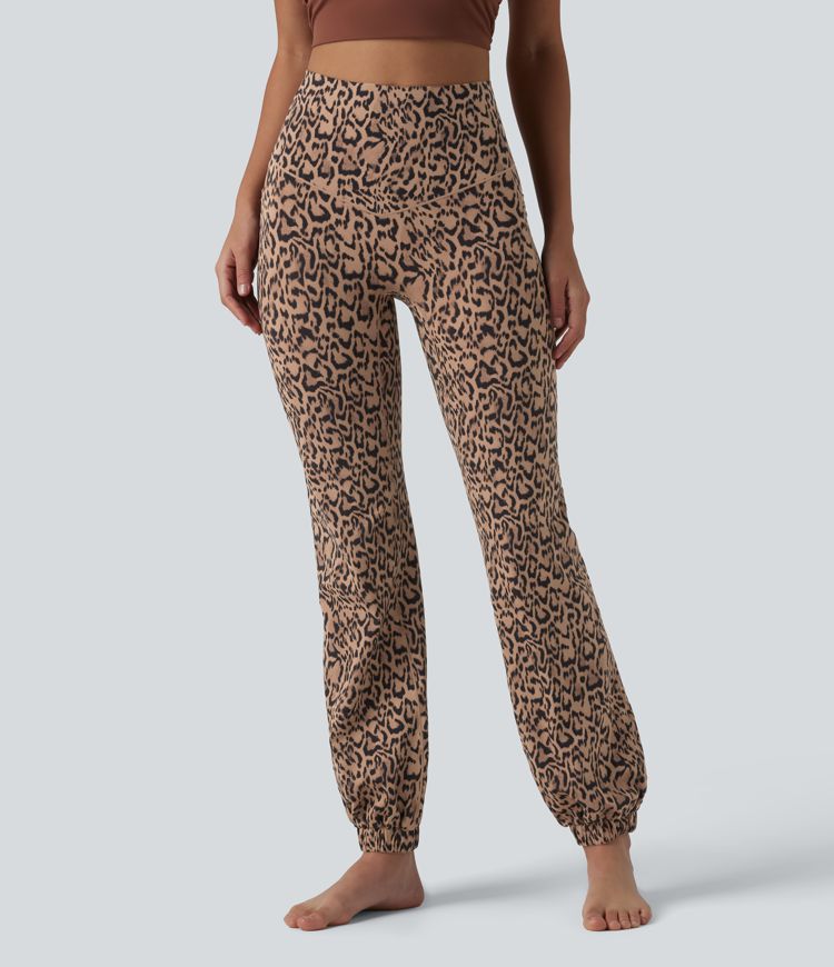 SoftlyZero™ Jogging ballon de danse taille haute imprimé léopard, avec poches – Protection UPF 40+