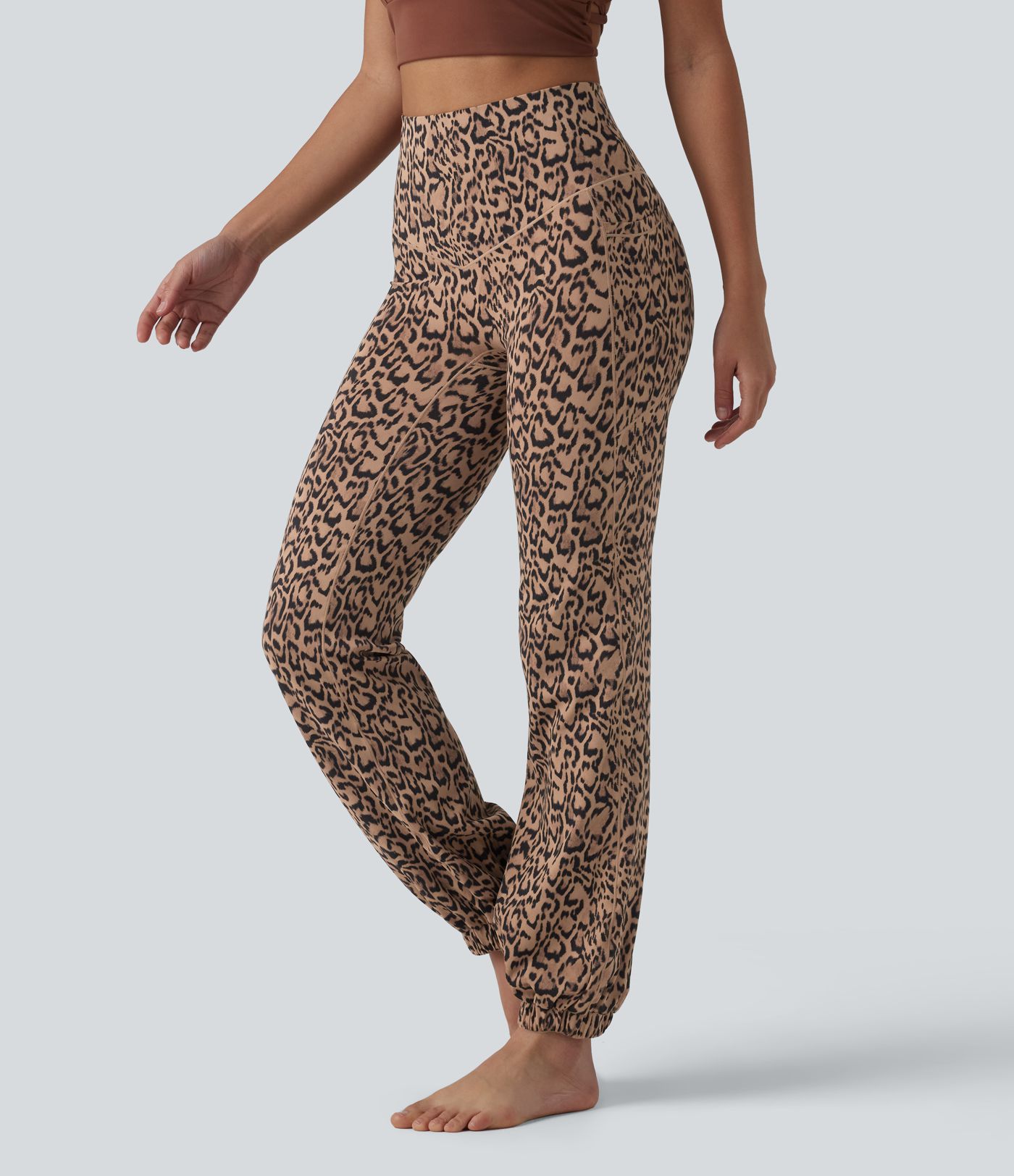 SoftlyZero™ Jogging ballon de danse taille haute imprimé léopard, avec poches – Protection UPF 40+