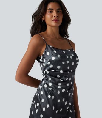 Robe mariage maxi en satin à pois froncée avec fermeture éclair invisible et lien noué dans le dos pour demoiselle d'honneur et invitée de mariage