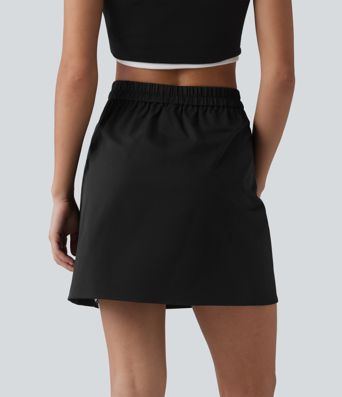 High Waisted Contrast Lace Stretchy Poplin Mini Casual Skirt High Waisted Contrast Lace Stretchy Poplin Mini Casual Skirt
