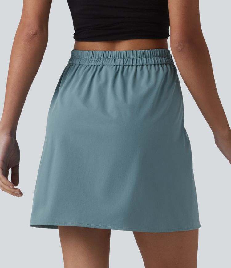Jupe mini casual taille haute en popeline extensible avec dentelle contrastée