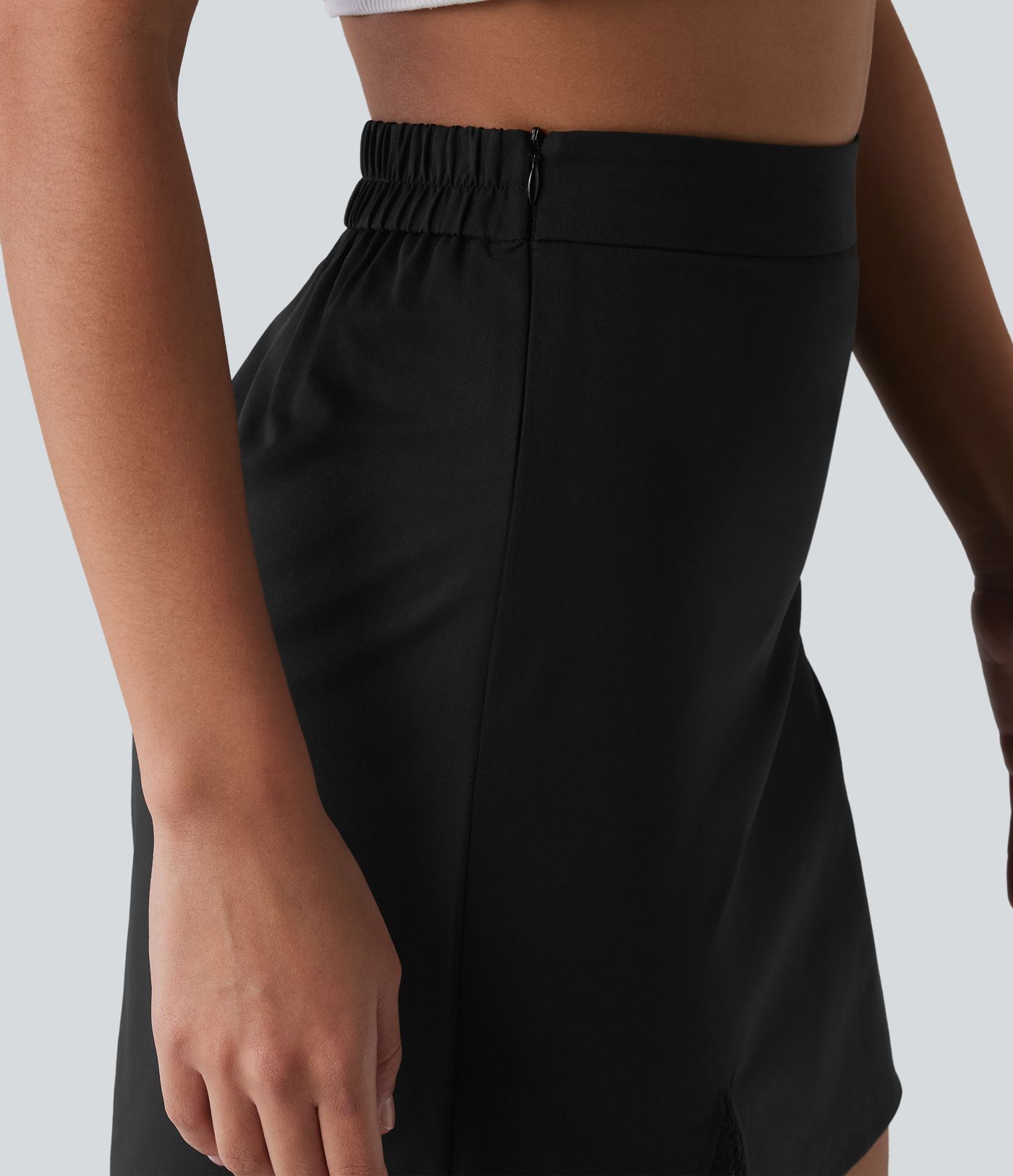 High Waisted Contrast Lace Stretchy Poplin Mini Casual Skirt High Waisted Contrast Lace Stretchy Poplin Mini Casual Skirt