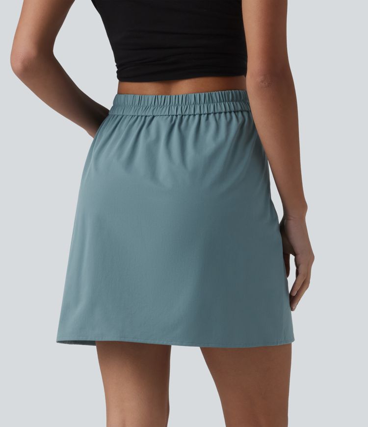 Jupe mini casual taille haute en popeline extensible avec dentelle contrastée