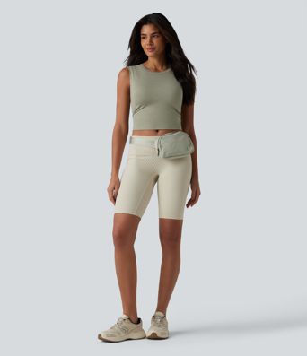 Round Neck Built-in Bra Cropped Workout Tank Top