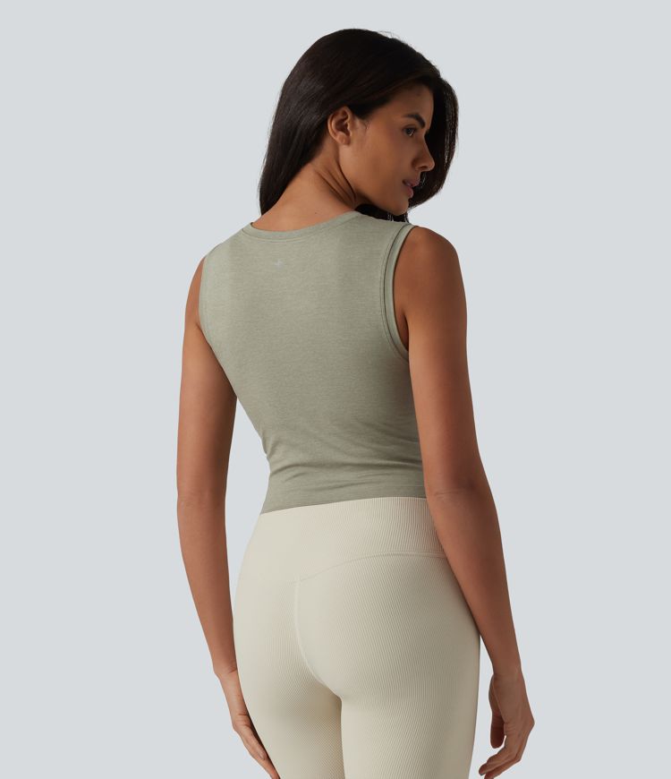 Round Neck Built-in Bra Cropped Workout Tank Top