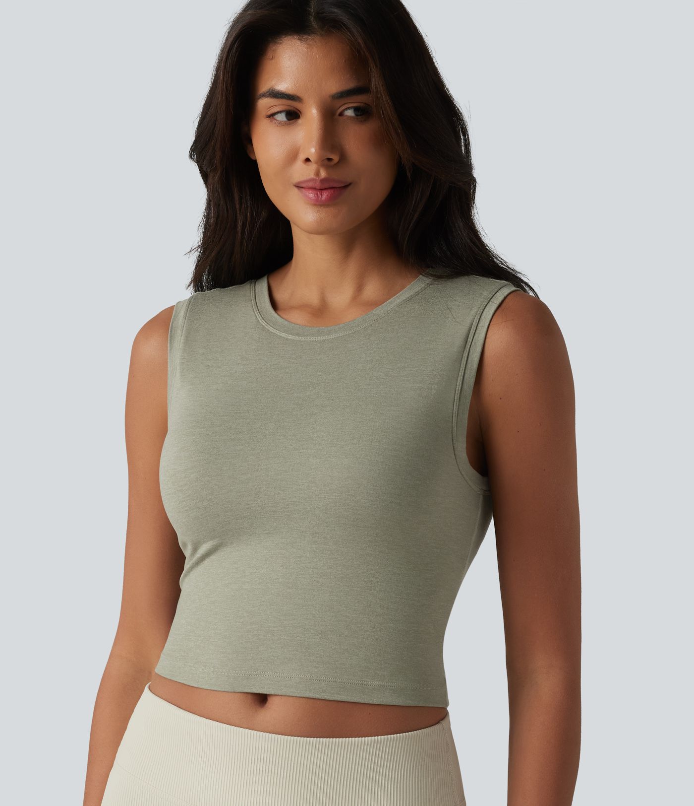 Round Neck Built-in Bra Cropped Workout Tank Top
