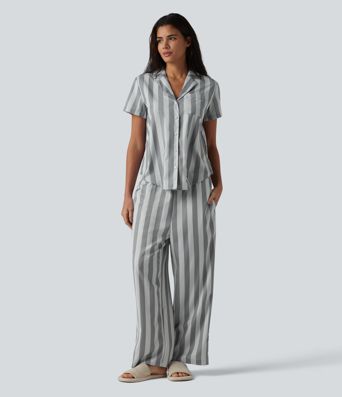 Pantalones lounge a rayas de talle alto y pernera recta con bolsillos