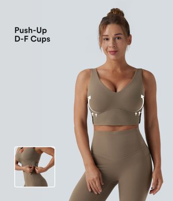 Halara UltraSculpt™ Medium Support V Neck Push-Up Training Sports Bra DD-F Cups