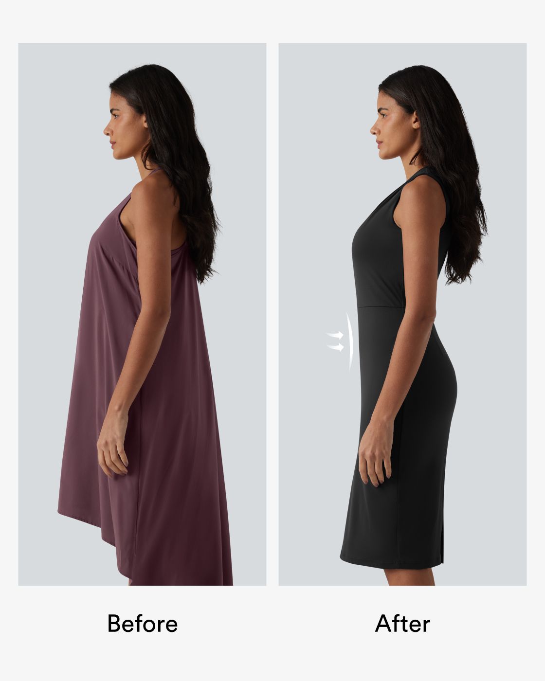 V Neck Sleeveless Tummy Control Built-in Shapewear Midi Work Dress