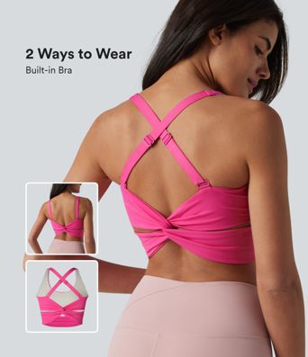 SoftlyZero™ Plush Débardeur de sport dos nu croisé et torsadé, bretelles ajustables et soutien-gorge intégré SoftlyZero™ Plush Débardeur de sport dos nu croisé et torsadé, bretelles ajustables et soutien-gorge intégré