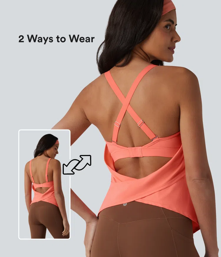 Fusion Coral Halara UltraSculpt™ Crisscross Backless Adjustable Buckle Built-in Bra Training Tank Top / 1