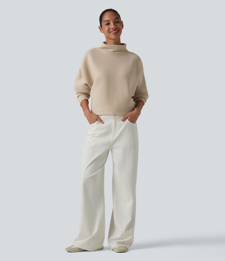 High-neck Batwing Sleeve Casual Sweater