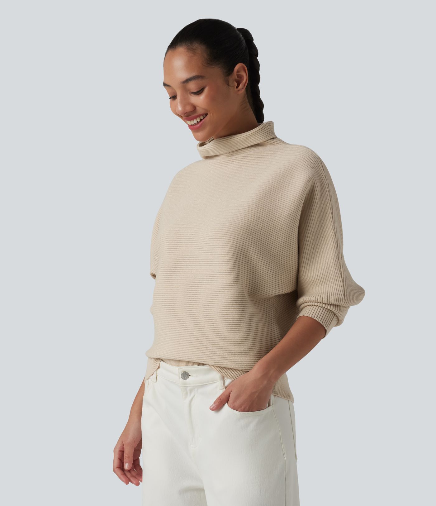 High-neck Batwing Sleeve Casual Sweater