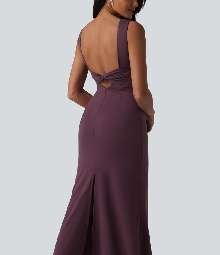 Boat Neck Built-in Bra Sleeveless Midi Dress
