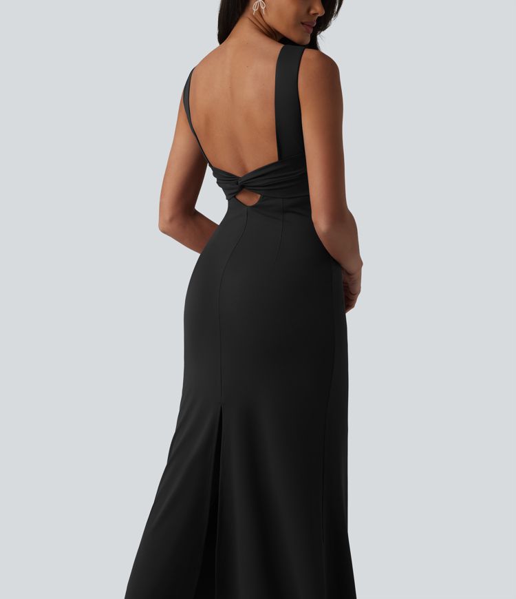 Boat Neck Built-in Bra Sleeveless Midi Dress