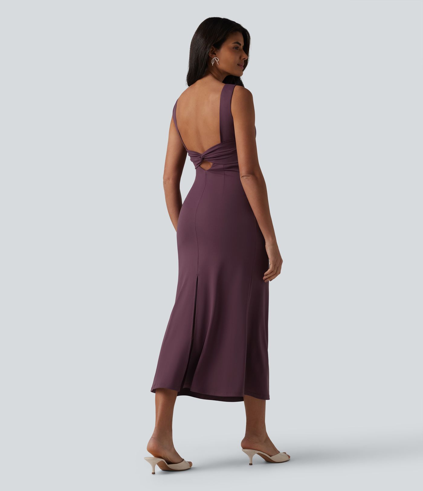 Boat Neck Built-in Bra Sleeveless Midi Dress
