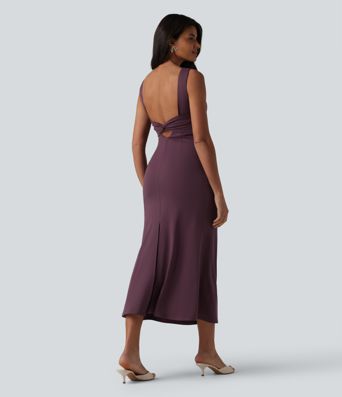 Boat Neck Built-in Bra Sleeveless Midi Dress