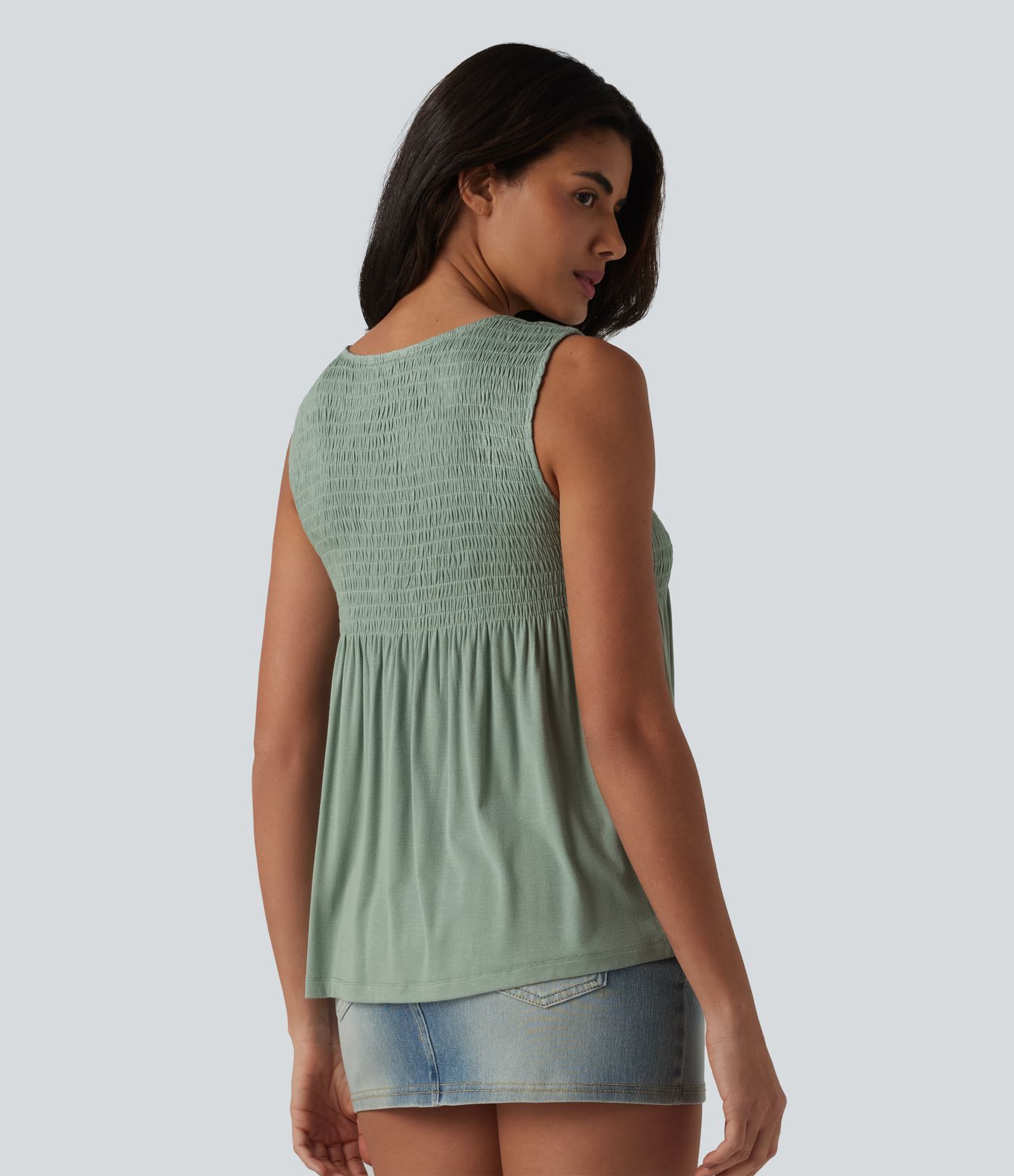 Round Neck Shirred Draped Casual Tank Top