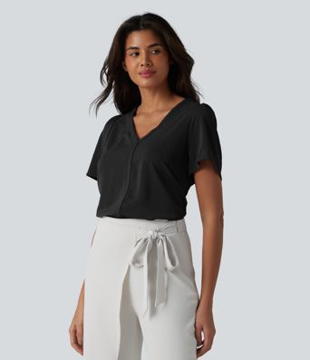 V Neck Short Sleeve Work Top
