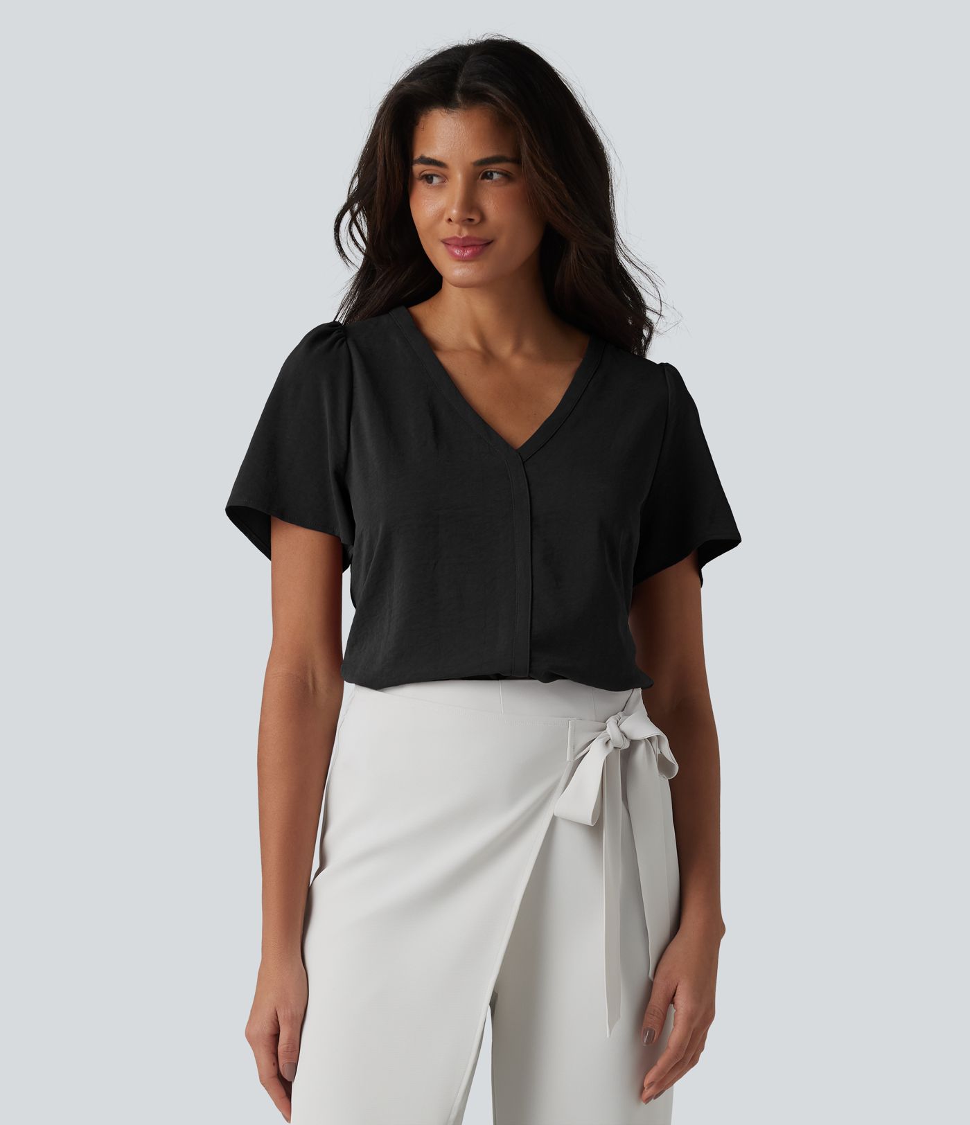 V Neck Short Sleeve Work Top V Neck Short Sleeve Work Top