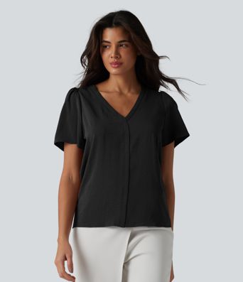 V Neck Short Sleeve Work Top