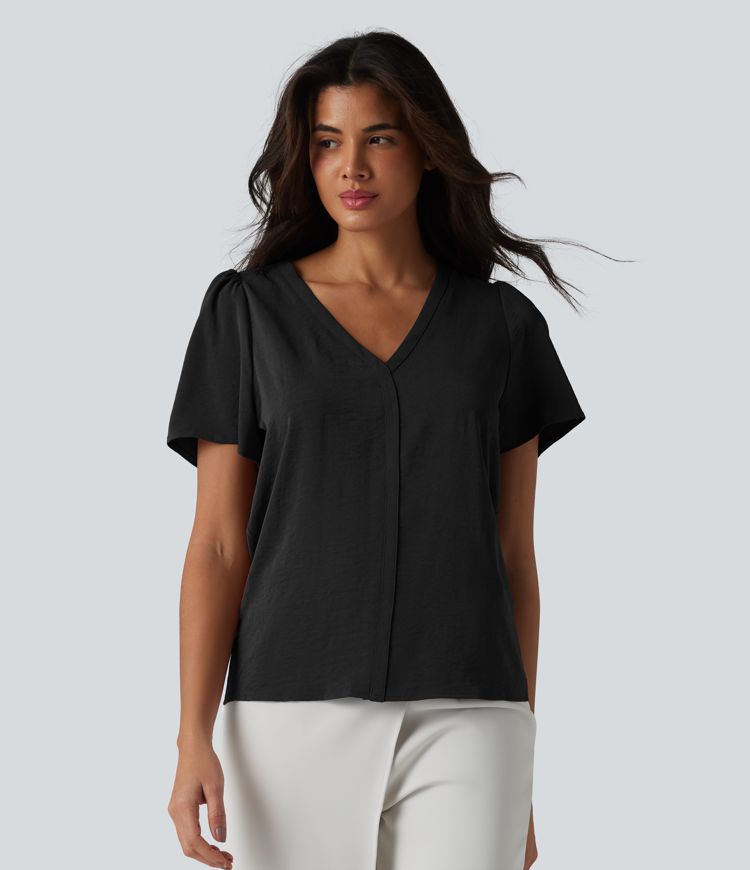 V Neck Short Sleeve Work Top