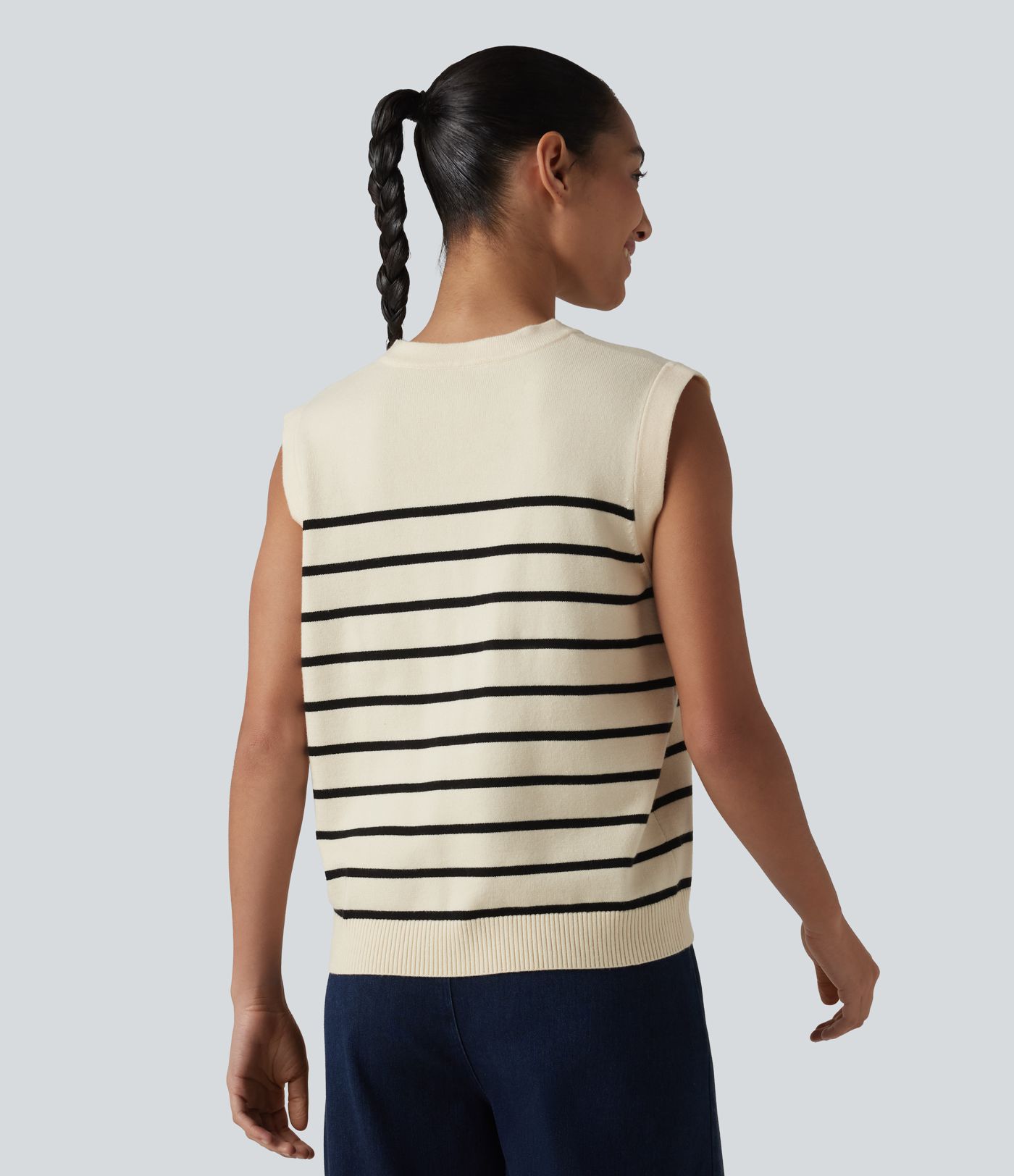 V-neck Button Fly Stripes Casual Sweater Vest