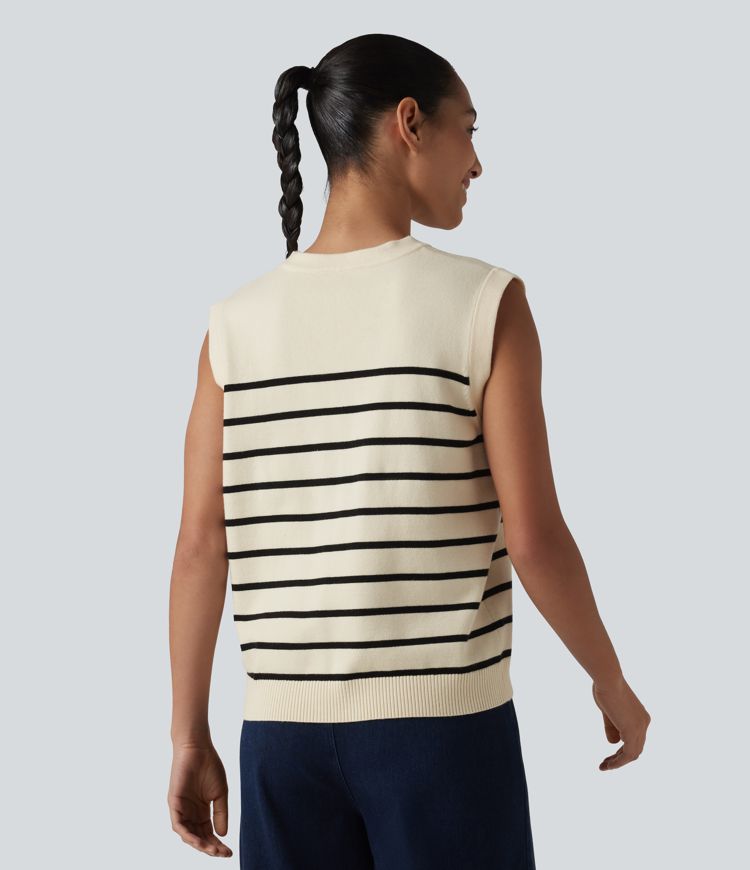 V-neck Button Fly Stripes Casual Sweater Vest