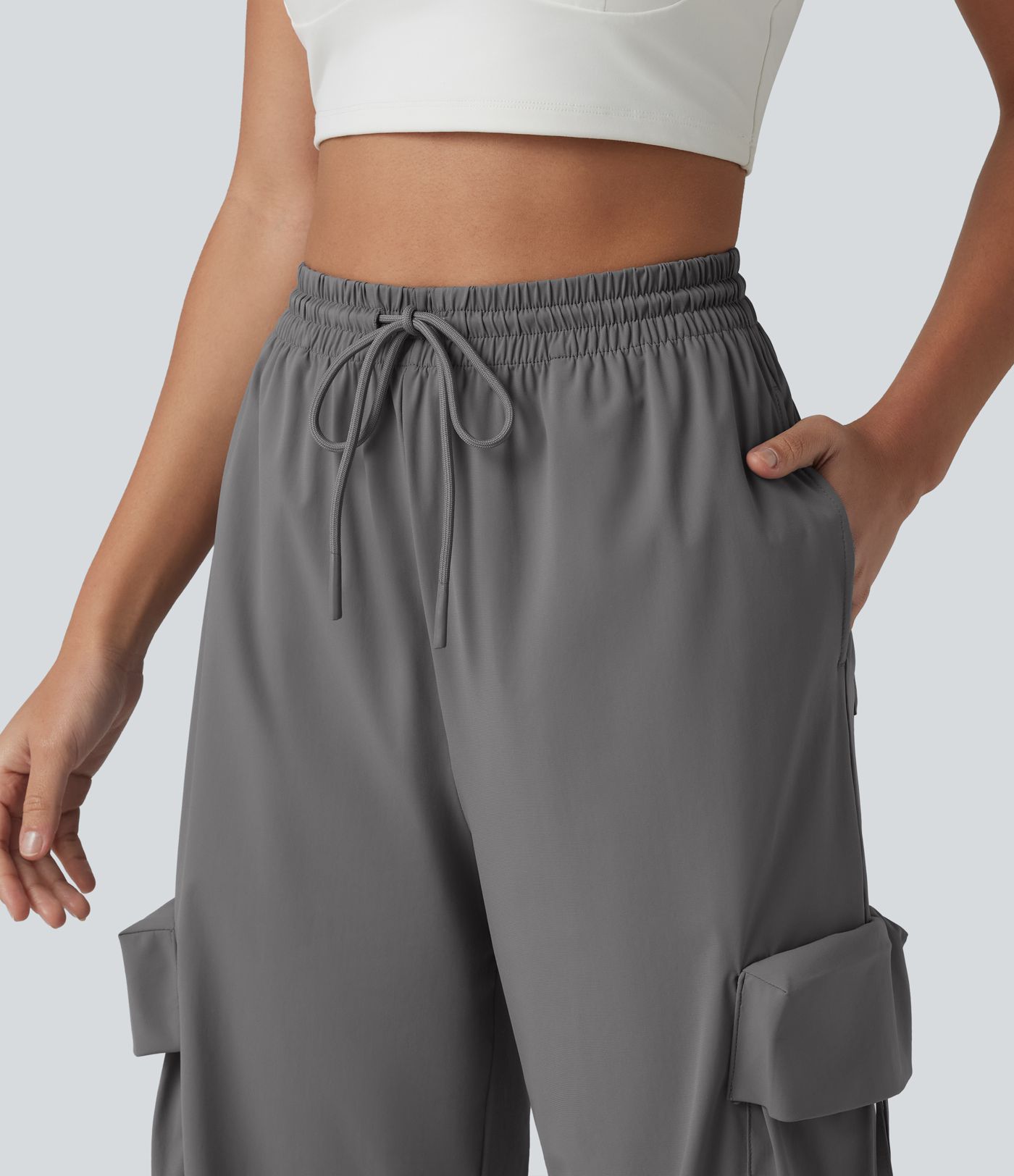 High Waisted Drawstring Quick Dry Cool Touch Workout Straight Leg Cargo Pants with Pockets-UPF40+