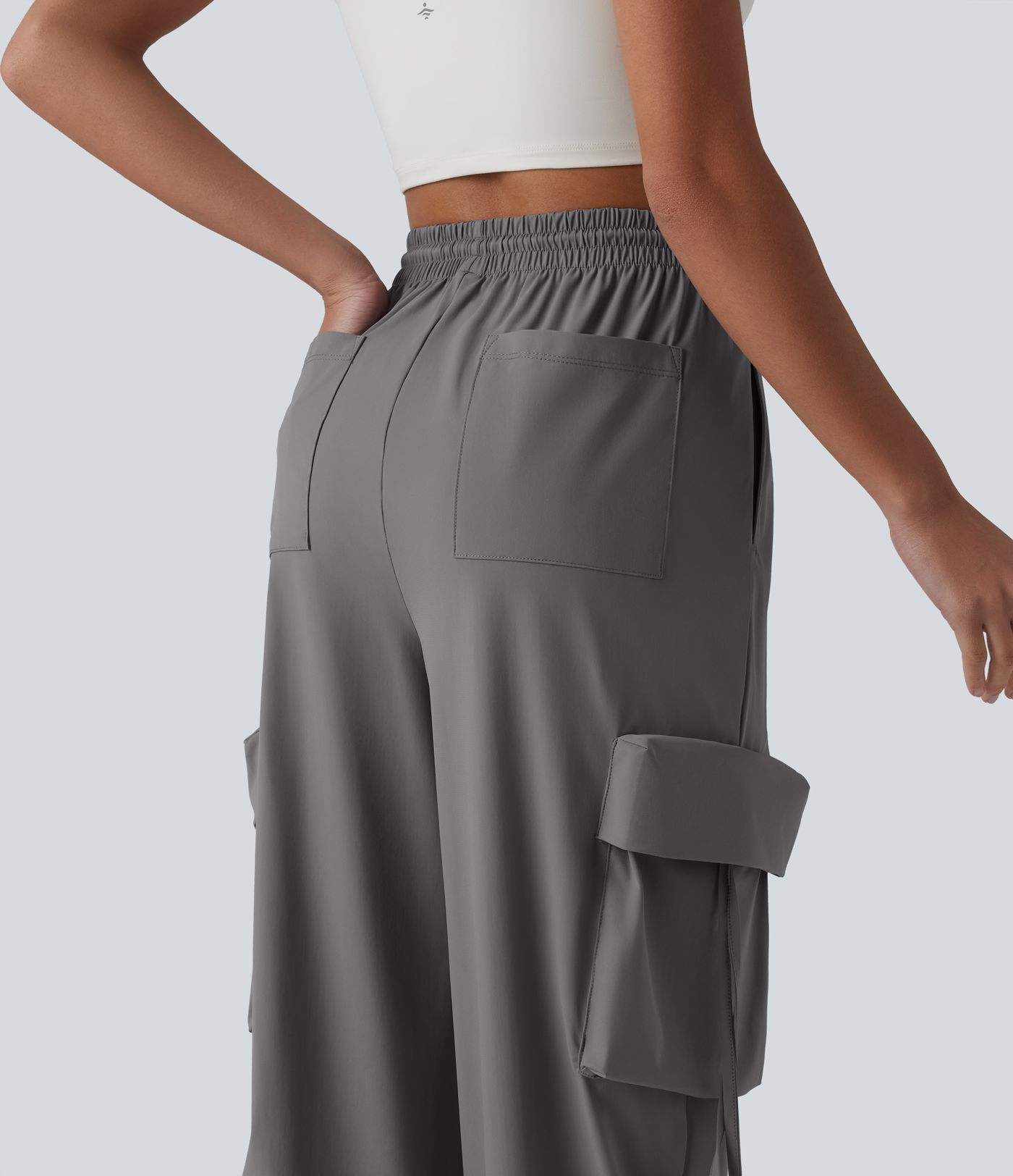 High Waisted Drawstring Quick Dry Cool Touch Workout Straight Leg Cargo Pants with Pockets-UPF40+