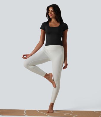 OneForm Seamless Flow Square Neck Short Sleeve Built-in Bra Yoga Sports Top