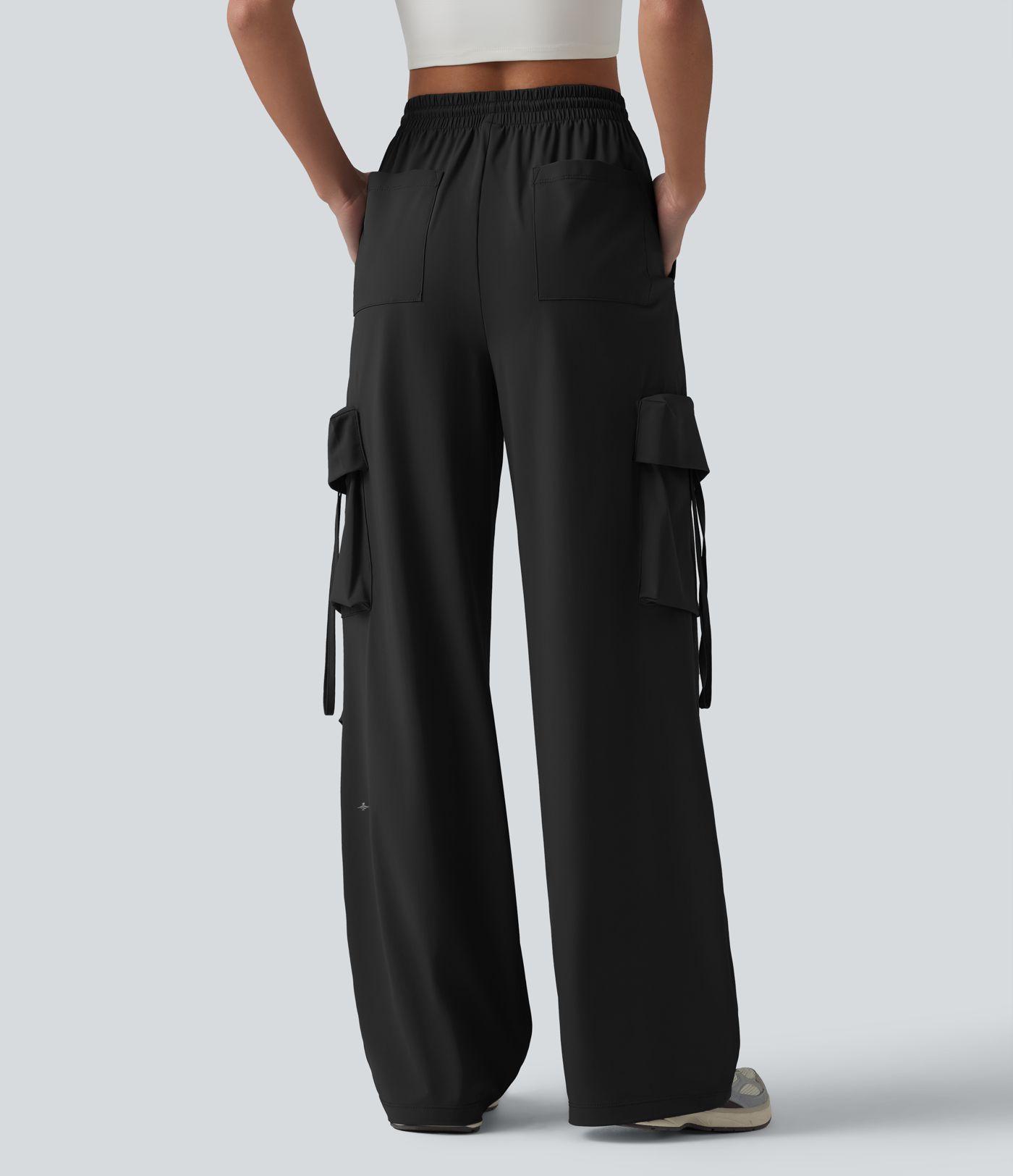 High Waisted Drawstring Quick Dry Cool Touch Workout Straight Leg Cargo Pants with Pockets-UPF40+