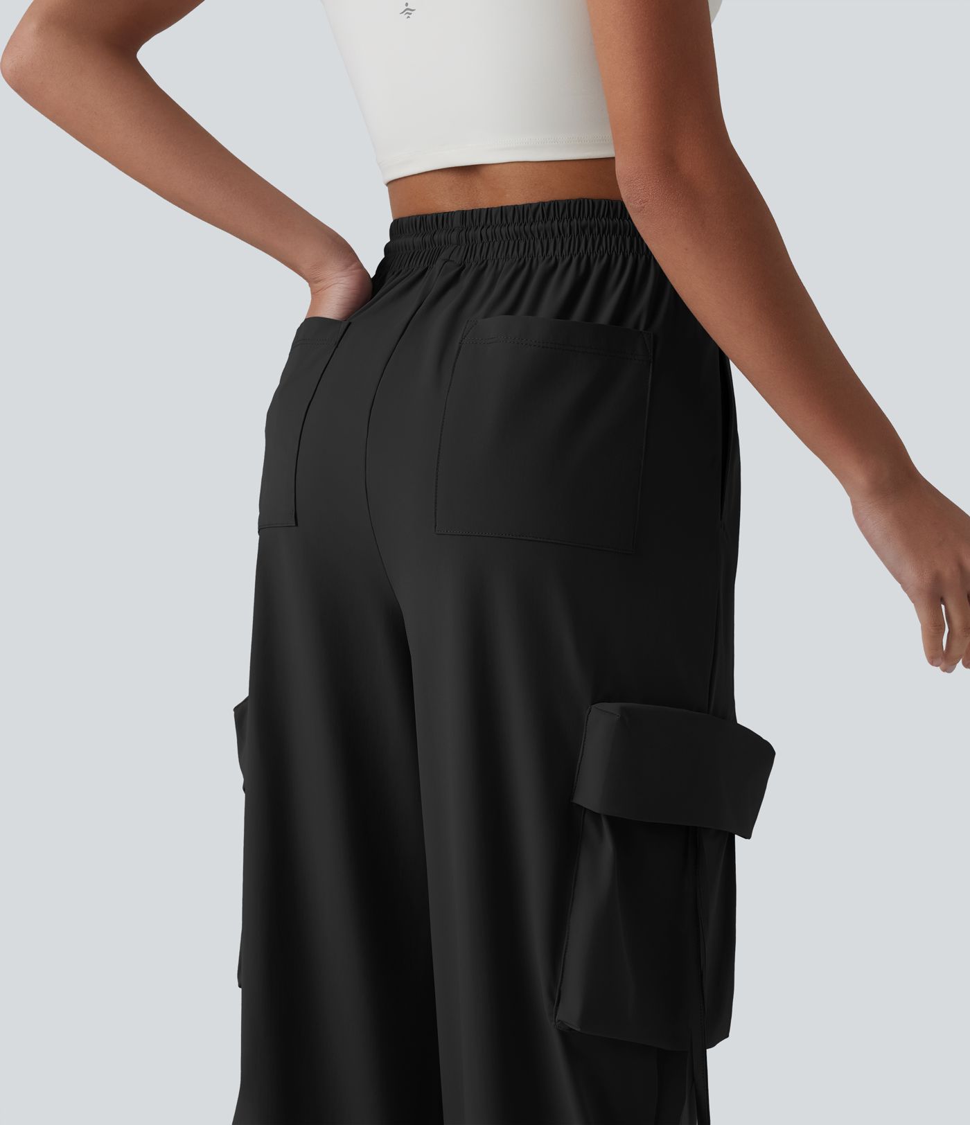 High Waisted Drawstring Quick Dry Cool Touch Workout Straight Leg Cargo Pants with Pockets-UPF40+