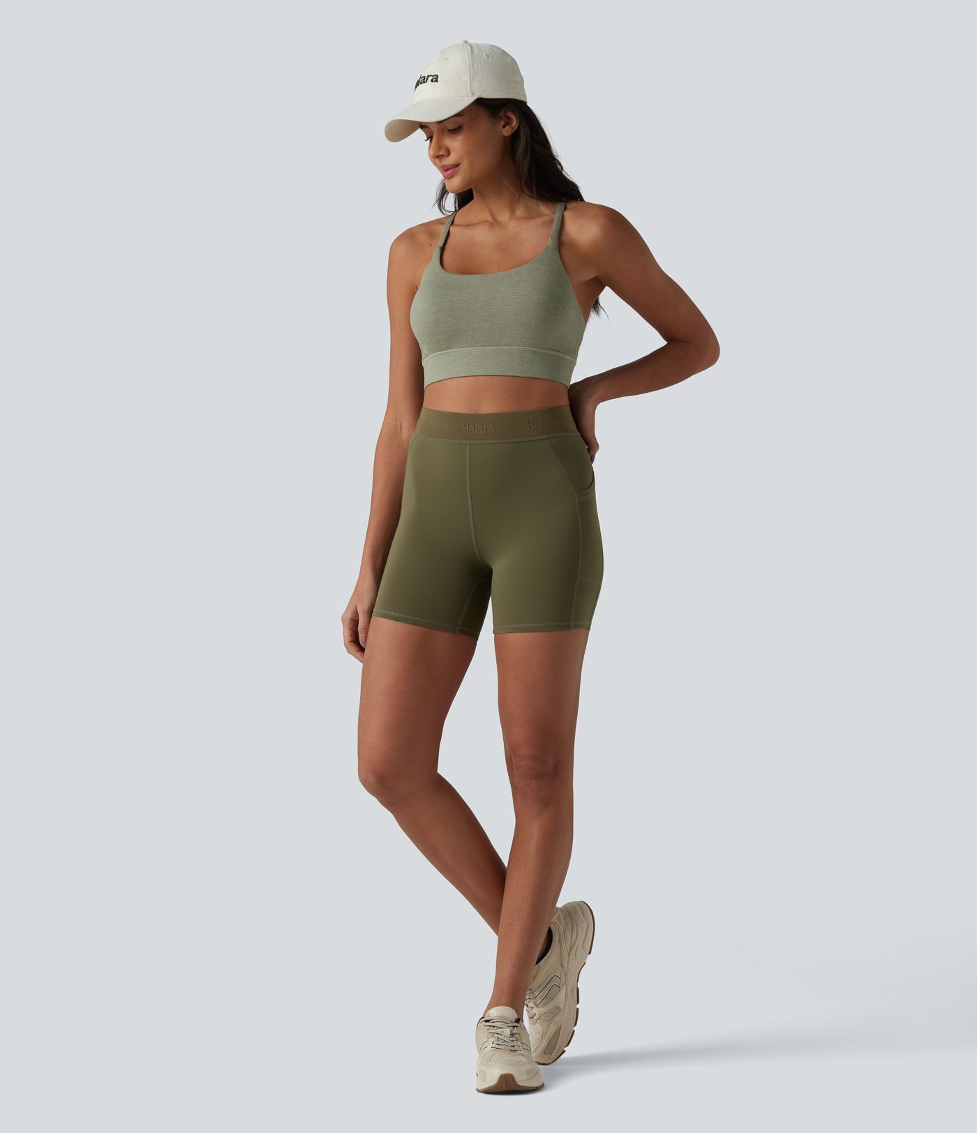 Medium Support Crisscross Backless Built-in Bra Heathered Workout Sports Bra