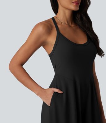 Breezeful™ U Neck Flowy Quick Dry Slip Jumpsuit with Pockets