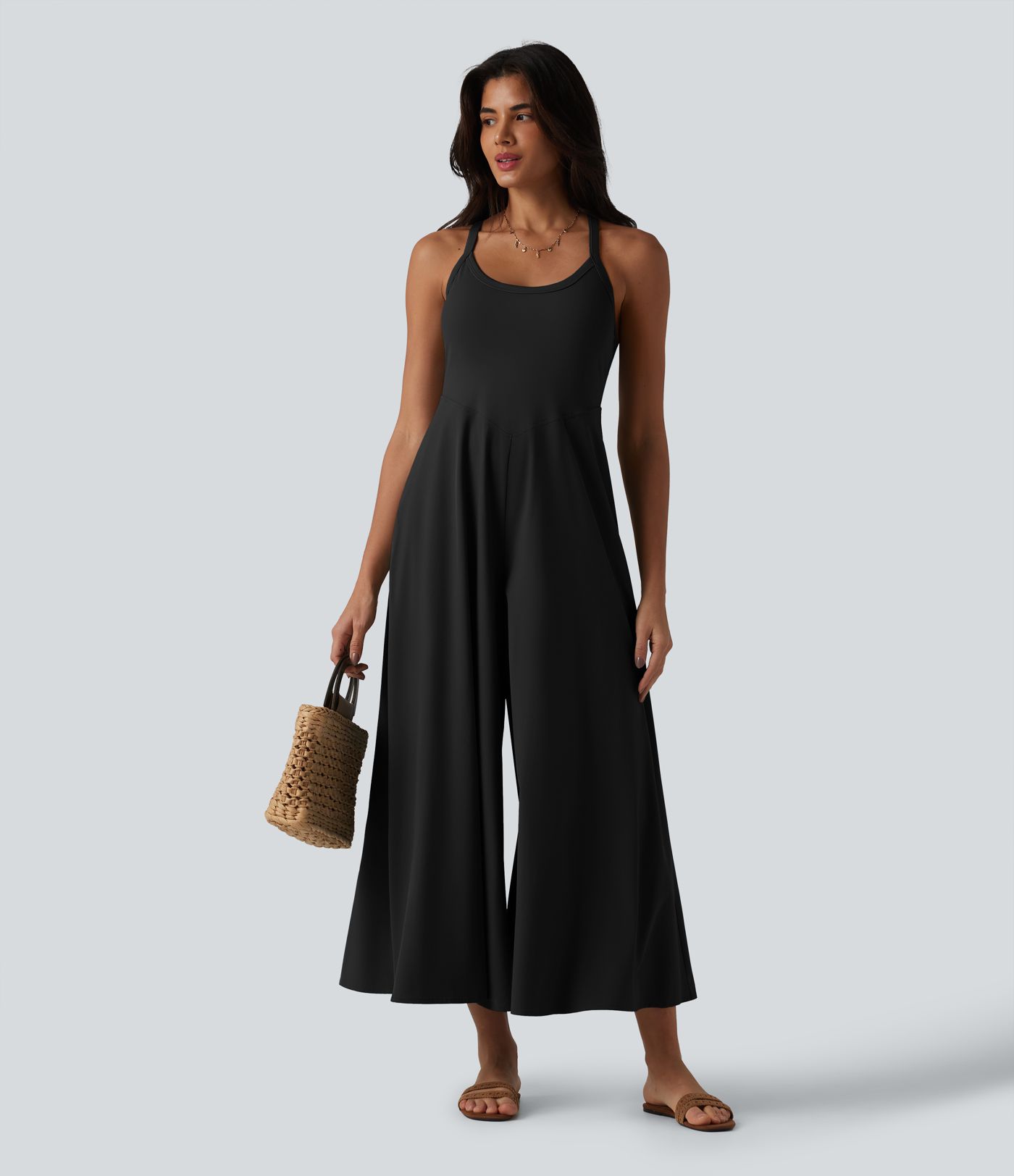 Breezeful™ U Neck Flowy Quick Dry Slip Jumpsuit with Pockets