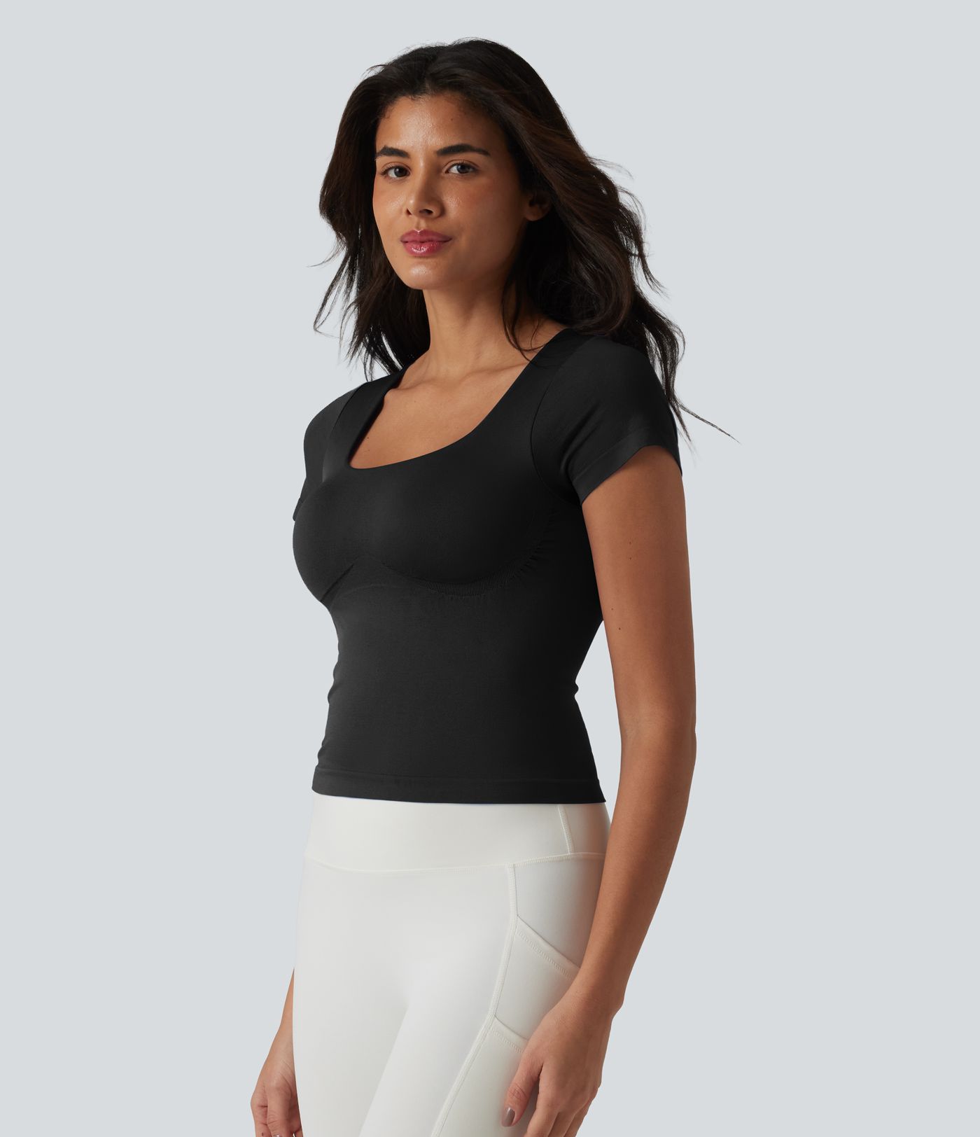 OneForm Seamless Flow Square Neck Short Sleeve Built-in Bra Yoga Sports Top