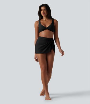 High Waisted Asymmetric Hem 2-in-1 Bikini Bottom Swimsuit with Pockets