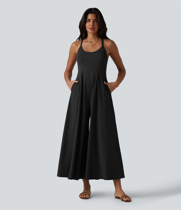 Breezeful™ U Neck Flowy Quick Dry Slip Jumpsuit with Pockets