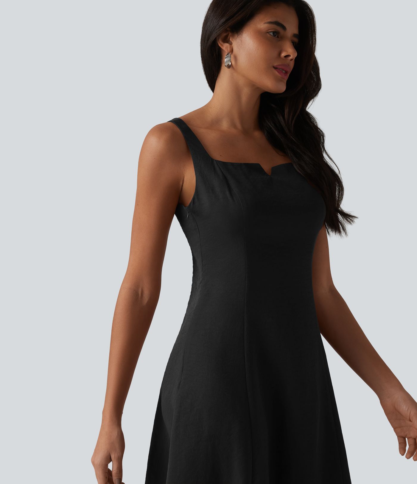 Square Neck Notched Shirred Midi Flowy Bridesmaid And Wedding Guest Dress