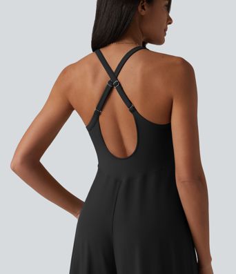 Breezeful™ U Neck Flowy Quick Dry Slip Jumpsuit with Pockets