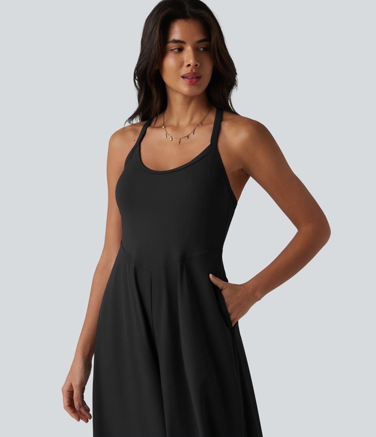 Breezeful™ U Neck Flowy Quick Dry Slip Jumpsuit with Pockets