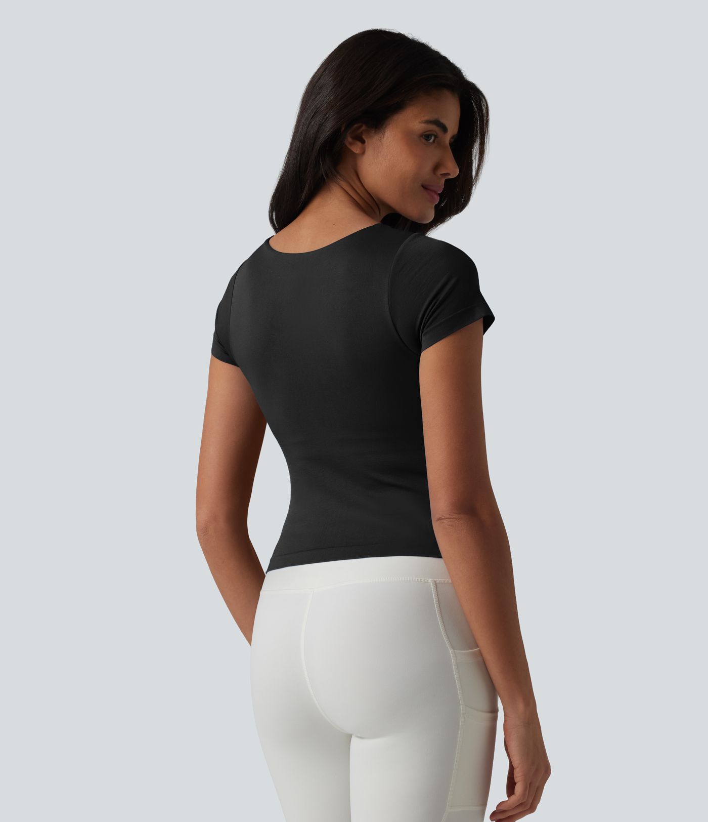 OneForm Seamless Flow Square Neck Short Sleeve Built-in Bra Yoga Sports Top