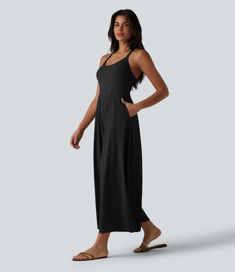 Breezeful™ U Neck Flowy Quick Dry Slip Jumpsuit with Pockets