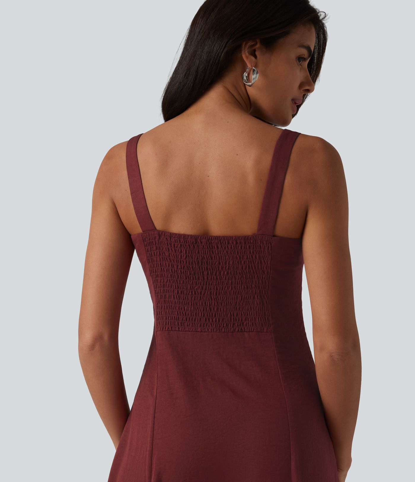 Vestido midi fluido para damas de honor e invitadas de boda, con escote cuadrado con muesca y fruncido (fruncido)