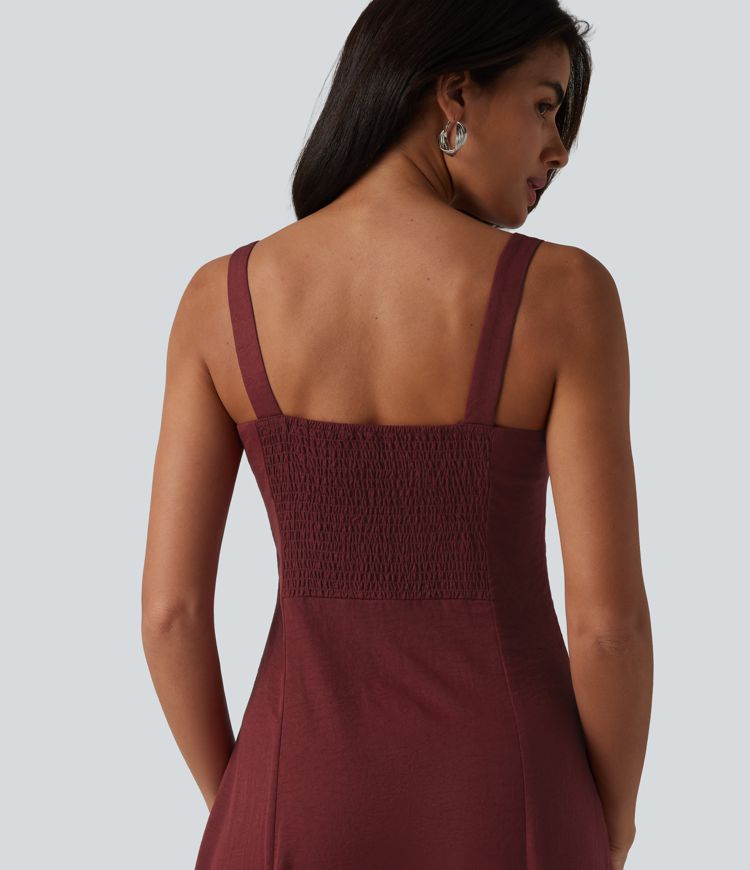 Vestido midi fluido para damas de honor e invitadas de boda, con escote cuadrado con muesca y fruncido (fruncido)