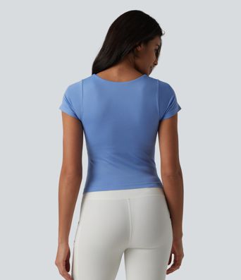 Haut de yoga et de sport OneForm Seamless Flow à col carré, manches courtes et soutien-gorge intégré