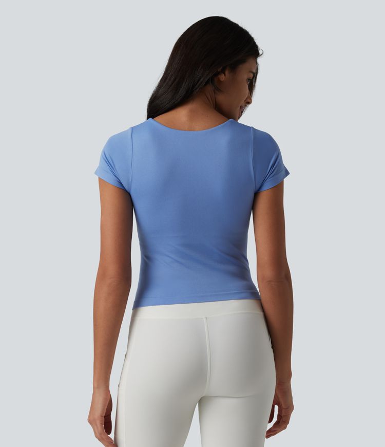 Haut de yoga et de sport OneForm Seamless Flow à col carré, manches courtes et soutien-gorge intégré